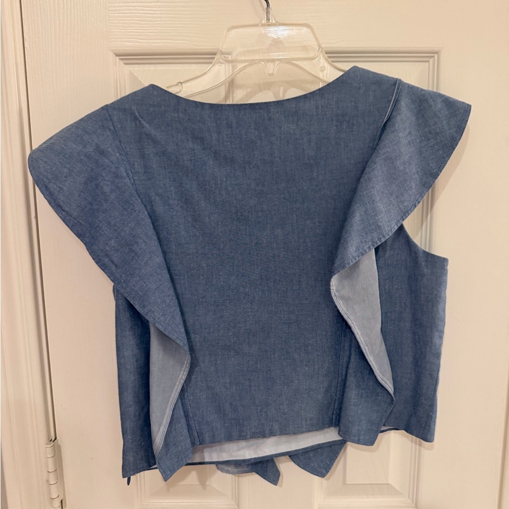 Denim Ruffle Crop Top - Picture 2 of 3